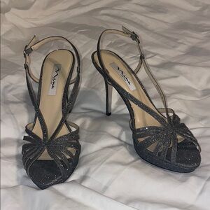 Nina Black Slingback Heels with Peep-Toe Design